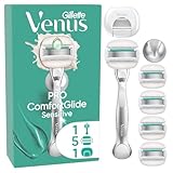 Gillette Venus Pro ComfortGlide Sensitive Damenrasierer, mit einem Hauch von Aloe Vera, 5 Ersatzklingen, Klingen-Schutzkappe