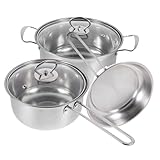 MUELODSIC Edelstahl Topfset mit Suppentopf Milchtopf und Pfanne Nahtlos Glatte Oberfläche Vielseitig Einsetzbar für Einfache Reinigung und Vielfältiges Kochen