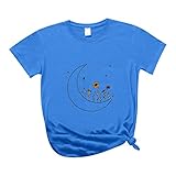 Kurze lässige Druckarmpulver Mode lockeres T-Shirt für Frauen bespannt eine Damenbluse auf dem O-Ausschnitt Wickelshirt Damen (Blue, L)
