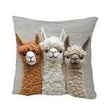 Ueiwffzo 2er Set Kissenbezüge, Niedliche Weiche Tiere Alpaka/Kuh 2D Muster Dekorative Wurfkissenbezüg, Kissenbezüge für Sofa Wohnzimmer Schlafzimmer 45x45 cm (Alpaka)