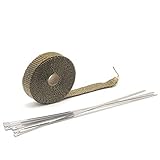 Hitzeschutzband Auspuff, Auspuff Hitzeschutzband 5m / 10m / 15m Thermisches Auspuffkopf-Rohrband Wärmeisolierende Wickelband-feuerfeste Stoffwalze mit dauerhaftem Stahl-Krawatten-Kit(50mm 5M Titanium)