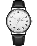 CIVO Uhren Herren Wasserdicht Analog Quarz mit Woche Datumsanzeige Klassisch Business Armbanduhr Leuchtend Weiß Großes Zifferblatt Herrenuhren Armband aus Schwarz Leder, Elegantes Geschenk für Männer