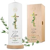 GRAVURZEILE Bedruckte Kerze - Taufkerze Goldenes Kreuz - brilliant bedruckte Kerze zur Taufe - Personalisiertes Taufgeschenk für Mädchen & Jungen - Hochwertige Stumpenkerze 250/80 mm