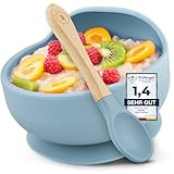 MiaBino Silicone Bowl Spoon Set mit Rutschfestem Saugnapf und Löffel, Kinderschüssel Baby Breischale, BPA-frei, Spülmaschinen- und Mikrowellenfest, Sicher & Hochwertig (Ether)