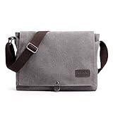 CORIOS Retro Herren Schultertasche Canvas Henkeltaschen Umhängetaschen Casual Bürotaschen Groß Kuriertasche Handtasche für Reise Schule Hochschule Arbeit Outdoor Grau