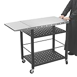 Grillwagen Tisch mit klappbarem Beistelltisch, Kochvorbereitungstisch mit Rädern, 4 Ebenen, für Grillzubehör und Lebensmittel, ideal für Camping und Outdoor-Aktivitäten, Tragfähigkeit 200kg
