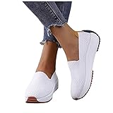 Weiße Turnschuhe Damen Stoff Slip On Plattform Schuhe Sneaker Laufschuhe Leichtgewichts Atmungsaktiv Frauen Trekkingschuhe Tennisschuhe Fashion Classic Freizeit Für Training Sporthalle Outdoor