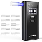 Milduall Alkoholtester Polizeigenau, Professioneller Alkoholmessgerät mit digitaler LCD-Anzeige Promillemessgerät Atemalkoholtester mit 10 Mundstücken, Gradgenauigkeit für Outdoor Patry