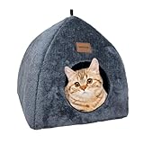 Whiwhi Katzenhöhle für Drinnen Katzenzelt mit Waschbarem Plüschkissen Weiches und Flauschiges Katzenhaus Klappbar Katzenbett Höhle 40x40x35cm