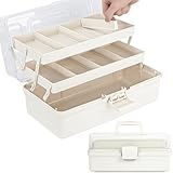 Creahaus 32cm 3-Regal Mehrzweck-Aufbewahrungsbox, Sortierbox, Organizer Box, Bastelbox, Nähkasten, Medizinkoffer, Toolbox, Angelkoffer mit 2 Regalen (Weiß)