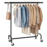 SONGMICS Kleiderständer auf Rollen, Garderobenständer, hochbelastbar, ausziehbare Kleiderstange, bis 130 kg belastbar, 45 x (110-150) x 162,9 cm, aus Metall, verchromt, Mattschwarz HSR011B01