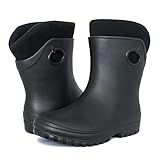 FortMen Federleichte EVA Gefütterte Gummistiefel Damen Thermo 36-41 halbhohe warme Winter Herbst Frühling Stiefel mit Futter Regenschuhe (Schwarz, 41)