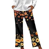 Howilath Sportliche Hose für Brustkrebs-Bewusstsein für Damen, pinkes Band, Yogahose mit weitem Bein, schwarze Pyjamahose mit Taschen, Ahornblatt, Kürbis, Sonnenblume, 3XL