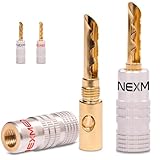 NEXMEX Hohl Bananenstecker 4mm - 4 Stück Stecker als Set - Hohl Steckverbinder 24K vergoldet Hohlbananas für Lautsprecherkabel - HiFi Lautsprecheranschluss