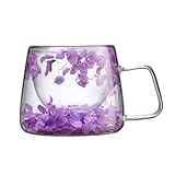 Meiliyizu Glasbecher mit trockener Blume, 200 ml, doppelschichtig, praktisches Trinkgeschirr für den täglichen Gebrauch