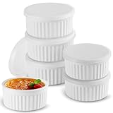 Koluti Antihaft-Silikon-Auflaufförmchen mit Deckel, ofenfest, für Creme Brûlée, Backen, kleine Schüsseln, Souffle, Eis, Pudding, Dessert, Dip-Saucenbecher, BPA-frei, mikrowellen-, gefrier- und