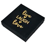 TheDisplayGuys Geschenkboxen aus Kraftpapier, mit Deckel und Baumwollpolsterung, Schwarz/Gold, 'Live LauGH Love', 8,9 x 8,9 x 2,5 cm (#33), 10 Stück