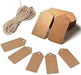 HAKACC Kraftpapier Anhänger, 200 Stk. Geschenkanhänger Etiketten Kraftpapier Tags Karten mit Jute Schnur für Hochzeit Geschenk Weihnachten