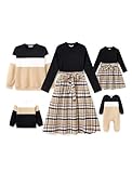 PATPAT Familien Outfit Set - Partnerlook Mutter Tochter Kleidung, Langarm T-Shirt & Mutter Kind Kleider Mama Tochter Kleidung für Herbst & Frühling/Herren, Hellkhaki, Damen: XL