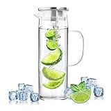 Glaskaraffe mit Deckel 1,5 L Wasserkaraffe Mit Deckel Wasser Karaffe Glas mit Deckel Glaskanne Glaskrug Glas Karaffe Wasser Wasserkrug