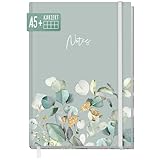 paper&you® Notizbuch A5+ kariert mit Gummiband 'Minty Leaves' 156 Seiten, 78 Blatt, als Bullet Journal, Tagebuch, Notizheft - nachhaltig & klimafreundlich