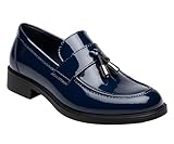 SIRRI Jungen Slipper mit Quaste, Lackleder und Matt, Elegantes, formelles Schuhwerk, Größe 34