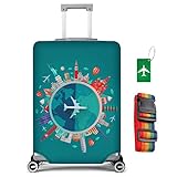 flintronic Elastisch Reise Kofferschutzhülle, 26-28 Zoll Kofferhülle Luggage Cover, Gepäckabdeckung for Travel Luggage Schutzhülle, Inklusive Gepäckanhänger*1+Gepäckgurt*1 (L, Grün)