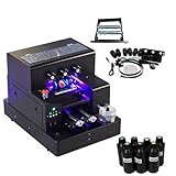 UQXJK Syoonjet Vollautomatischer A4 -Flachbettdrucker kompatibel mit 3500 ml Tintensatz zum Drucken auf Telefonhüllen Zylinder Holz und Glas(with Soft UV Ink Set)