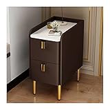 Moderner Nachttisch, einzigartig, schmal, Kaffeebraun, PU-Leder, 2 Schubladen, Holz-Beistelltisch mit Edelstahlbeinen für Schlafzimmer, Aufbewahrung, Möbel, Nachttisch, Beistelltisch (Größe ()