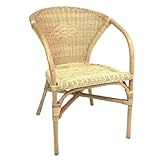 Dekoleidenschaft Rattanstuhl Natur lackiert, mit Armlehnen, handgefertigt, Korbstuhl mit Komfort-Sitzhöhe, Bistrostuhl, Rattansessel, Cocktailsessel, Clubsessel, Korbsessel, Bistrosessel