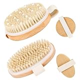 AKONE Trockenbürste Lymphdrainage 2 Stück, Wildschweinborsten Bürste, Massagebürste Körper, Peeling Cellulite Bürste, Verbessern Sie Die Durchblutung, 11cm Runde HandBademassagebürste