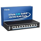 10 Port 10G/2.5G Ethernet-Switch mit Dual 10GBASE-T, Vimin 8x 2.5G + 2 x 10Gb RJ45 Ports Unmanaged Switch, 80 Gbit/s Kapazität, 10G Switch Desktop Wandmontage-Netzwerk-Switch für NAS, PC, Access Point