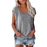 callmo Bluse Damen Elegant Ärmellos T-Shirt Einfarbig Frauen Schwarz Kleidung Tops Shirt Lässig Frau Oberteile Sommer Tshirt V-Ausschnitte Womens Tops Casual Klamotten Teenager Mädchen Grau S