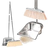 Generisch Besen Mit Kehrblech, Kehrblech mit langem, Bodenreinigung Zubehör Aus Edelstahl Für Wohnung Terrasse Restaurant Arbeitszimmer Hartboden Garage Schlafzimmer Straße