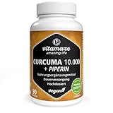 Kurkuma 10.000 mg hochdosiert in nur 1 Kapsel mit Piperin + Curcumin, 90 Kapseln bioaktivem Curcuma Extrakt für 3 Monate, Nahrungsergänzungsmittel ohne Zusatzstoffe, Made in Germany