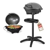 TZS First Austria - Elektrogrill 2 in 1 Tischgrill & Standgrill 2400W - Elektrischer Grill mit Standfuß für Balkon & Terrasse mit Deckel & Ablage - Elektro-Kugelgrill mit Thermometer & Tropfschale