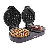 Duo-Waffeleisen für Zwei Klassische Herzwaffeln 1100W Antihaftbeschichtetes Doppelwaffeleisen Herzwaffeleisen im Slim-Design Geeignet zum Backen von Pfannkuchen Muffins Schwarz