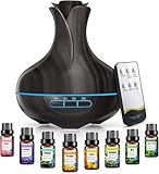 Aroma Diffuser, 600 ML Mit 8 Ätherischen Ölen, Luftbefeuchter Schlafzimmer, Luftbefeuchter mit Fernbedienung, 4 Timer, Automatische Wasserlose Abschaltung für Große Räume