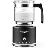 Morpilot Milchaufschäumer Elektrisch, 4 in 1 Milchschäumer für Heißer und Kalter, 600W 500ml, Spülmaschinenfest Aufschäumer, Latte-Design, Visuelles Glas, Schwarz