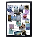 Spetebo Fotohalter 75x55 cm schwarz - Gummileine mit 20 Holz Klammern - Fotorahmen Bilder Rahmen Galerie