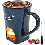 harupink Schokofondue Tasse,Fondue Tasse mit teelicht,150ml Keramik Schokoladenfondue,mikrowellen,Schokofondue Teelicht Mehrzweck Chocolate Fondue Set für Käse,Schokolade,Butter und Karamell(Blau)