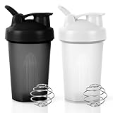 ACWOO Protein Shaker, 400ml Eiweiß Shaker, Proteinshaker mit Messskala & Kugel- BPA Frei, auslaufsicher, Langlebiger, Geruchsneutraler Shake Becher, Shaker für cremige Whey Proteinpulver（Schwarz+Weiß）