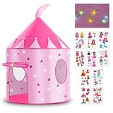 HOTUT Spielzelt für Kinder, Spielhaus Schloss Zelt Kinder, Spielzelt Kinderzelt für Drinnen Outdoor mit Wird mit Lichterketten und Aufklebern Geliefert, Faltbar Kinderspielhaus für Kleinkinder