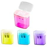 Anspitzer mit Behälter Doppelloch-Bleistiftspitzer Bleistift Spitzer Manueller Pencil Sharpener für Schule Büro 4 Stück (Mehrfarbig)