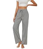 HAPYWER Schlafanzughose Damen Yogahose Lang Pyjamahose Weich Bequeme Lässig Weites Bein Straight Leg Freizeithose mit Taschen und Kordelzug für Frauen
