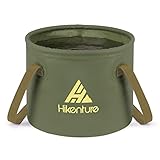 HIKENTURE Outdoor Faltschüssel 10L/15L/20L, Faltbarer Eimer Camping, Falteimer aus Langlebigem Planen Gewebe, Als Waschschüssel, Spülschüssel, Spülwanne, Angel Eimer für Spülen (10L, Army green)-B1