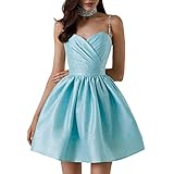 Trägerkleid Damen Kurz Eng - Ballkleider Damen Lang Prinzessin Spaghettiträger Cocktailkleid Satin Swing Petticoat Kleid A-Linie Milchmädchen Kleid Curvy Abendkleider Seide Heimkehrkleid Skaterkleid