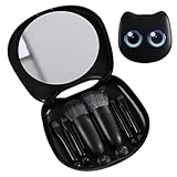 Make-up-Pinsel Kit – Beauty-Pinsel Set, Beauty-Tool, Pinsel-Set | Kompaktes 6-teiliges Makeup Essentials mit Katze Aufbewahrungsbox, Spiegel für Reisen, Geschäftsreisen, Pendeln, Tägliche Routine