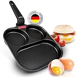 endusor Spiegeleipfanne (21cm) - Frühstückspfanne dreigeteilt mit Antihaft-Beschichtung für [ Induktion Gas Ceran Elektro] - Eierpfanne für Spiegeleier Pancakes Speck Gemüse, McMuffins & mehr