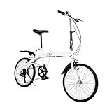 KOLHGNSE 20 Zoll Fahrräder Weiß Klapprad Unisex Erwachsene Fahrrad 6 Gang Doppel-V-Bremse bis 90KG Kohlenstoffstahl Faltrad Camping City Bike